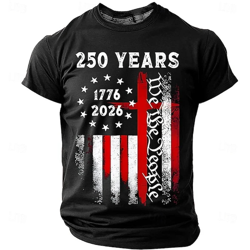 Vintage 250 Years T Shirt For Men Women 3D Print We The People USA Flag Pattern Top For Street Fashion And Holiday Outfits Tops