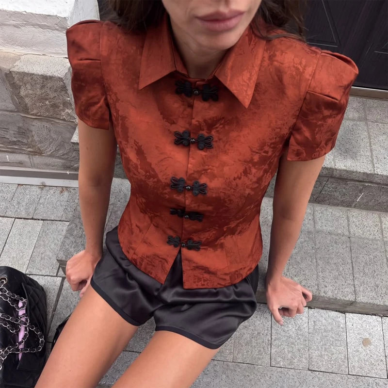 Solid Color Jacquard Glossy Satin Tops Women Chic Stand Collar Single Breasted Slim Fit Short Coats 2026 Lady Daily Outwear New