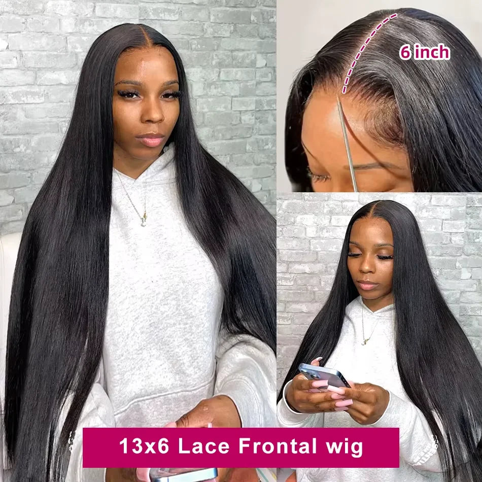 13x6 Lace Front Wigs Human Hair Pre Plucked Straight Human Hair Wig 200% Density HD Lace Frontal Wigs for Women Natural Black