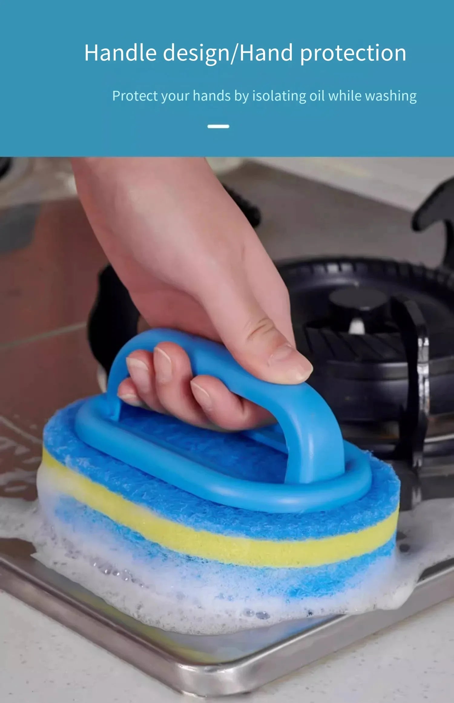 1PC Kitchen Cleaning Brush with Handle - Pot Washing High-Density Thick Scouring Pad Ceramic Tile Wall Cleaning Brush
