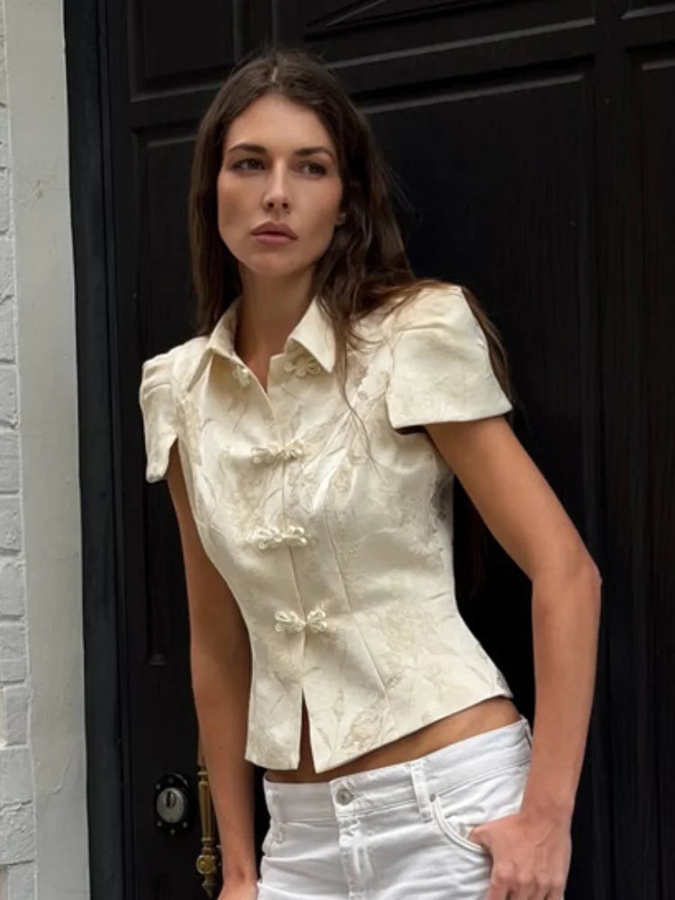 Solid Color Jacquard Glossy Satin Tops Women Chic Stand Collar Single Breasted Slim Fit Short Coats 2026 Lady Daily Outwear New