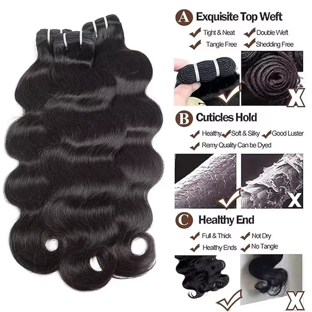 2 3 4 Pcs 14A Body Wave 100% Human Hair Bundles Brazilian Real Remy Weave Hair Unprocessed Raw Hair Bundles Extensions Natural Black
