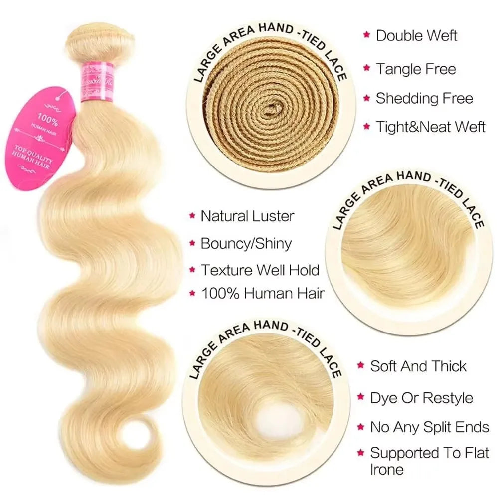 613 Blonde Bundles Body Wave Human Hair 22" 24" 26" 12A  613 Blonde Body Wave Human Hair 3/4 Bundles Unprocessed Virgin Vietnamese Human Hair Bundles