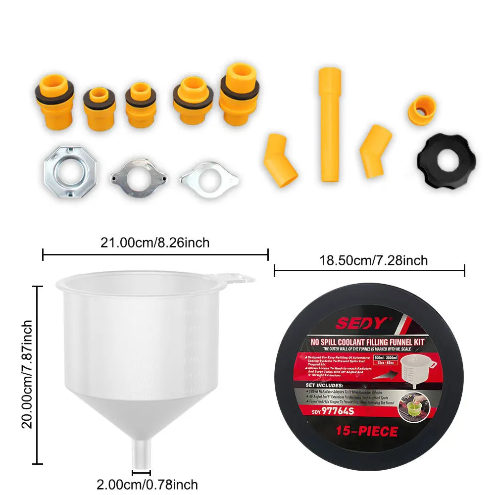 Spill Proof Coolant Filling Kit 15Pcs/Set Fit Universal Vehicles Car Accessories Plastic Filling Funnel Spout Pour Oil Tool