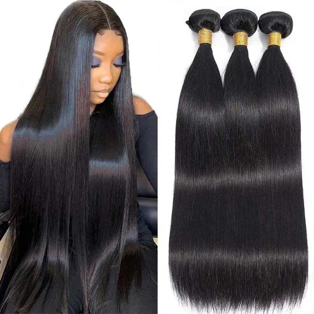 12-42 Inch Bone Straight Human Hair Bundles Brazilian Human Hair Weave Human Hair Long Remy Hair Extension Natural Black