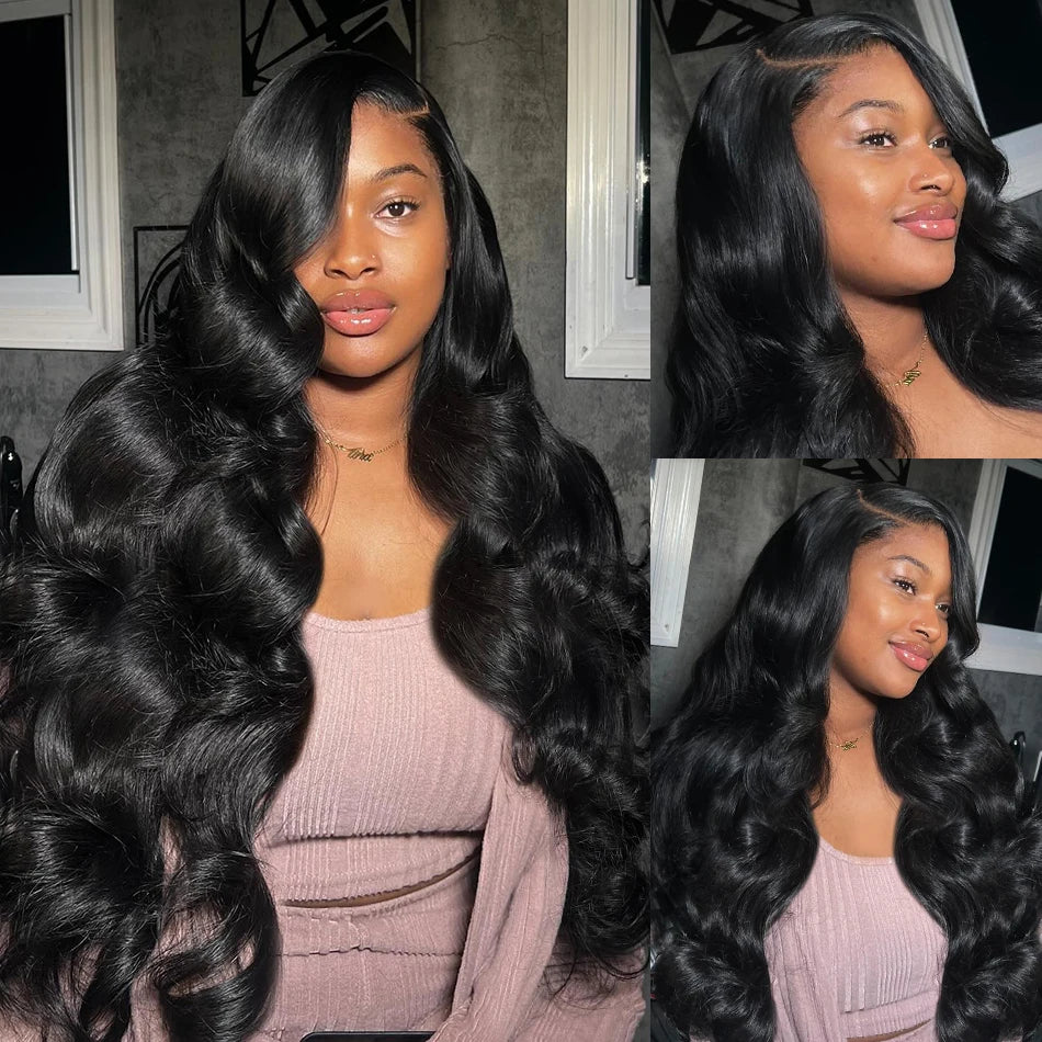 Brazilian Remy Human Hair Lace Front Wig Natural Black Body Wave 13x4 HD Transparent Lace Frontal Pre Plucked For Women