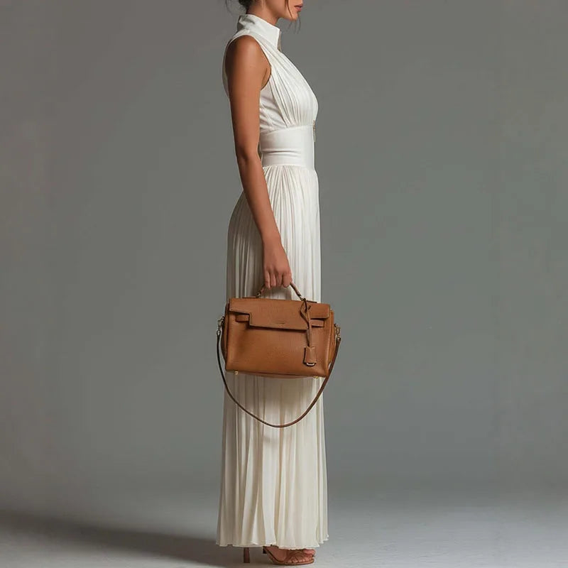Spring Stand Collar Zipper Pleated Jumpsuit Women Elegant High Waist Wide Leg Long Pants Romper Summer Sleeveless Loose Overalls