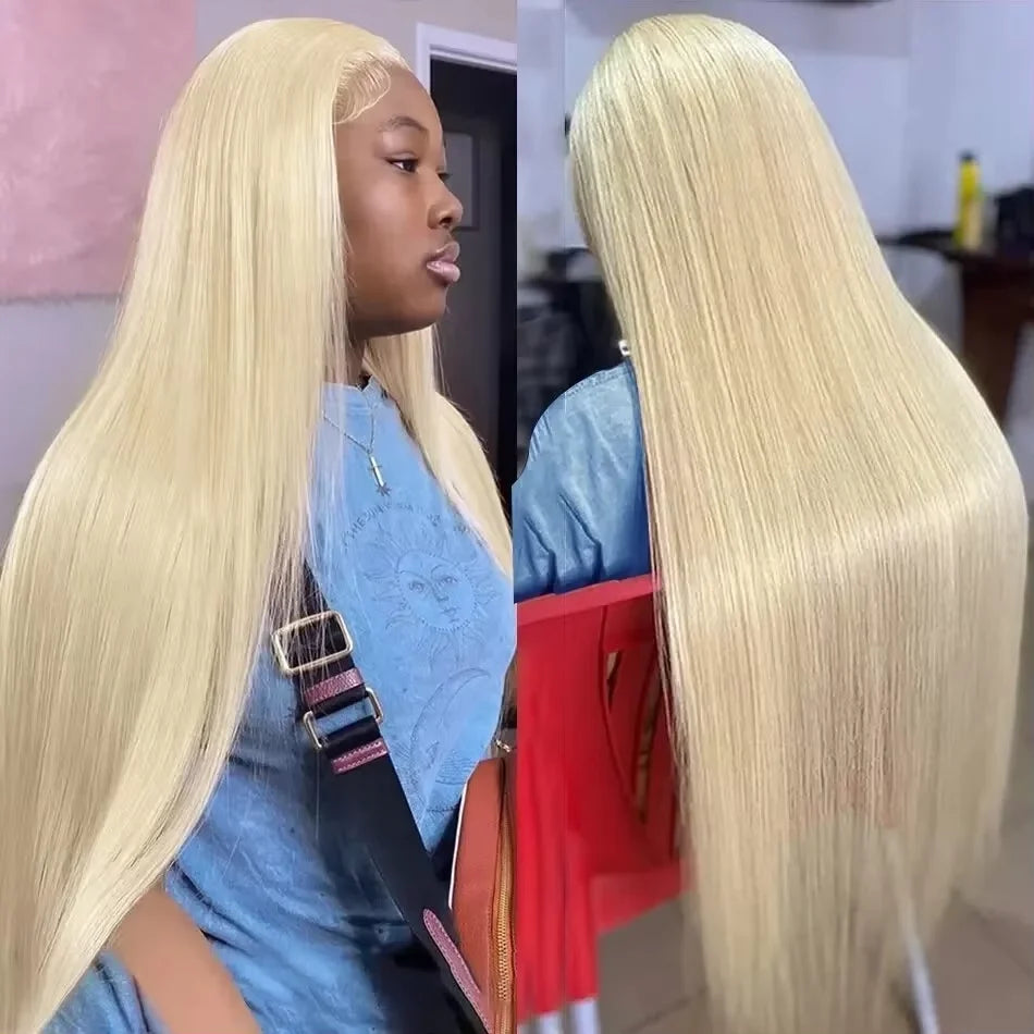 40Inch Straight Blonde 613 Blonde Human Hair Lace Frontal Wig 13x6 Transparent Blonde Lace Front Wigs Pre Plucked Human Hair Wig