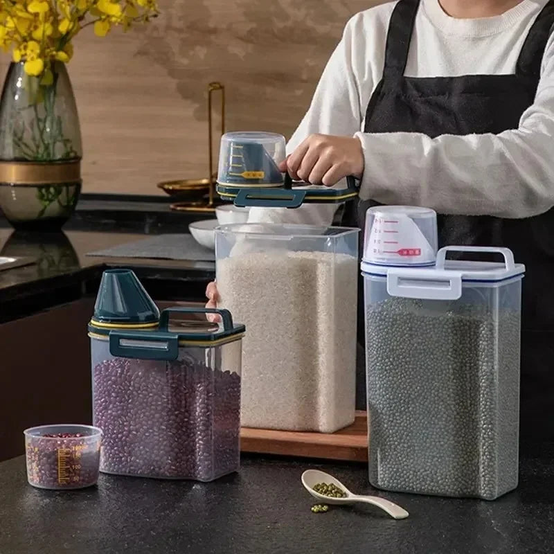 1pc Airtight Pet Food Container With Cup, Plastic Sealed Jar for Dry Dog Cat Food