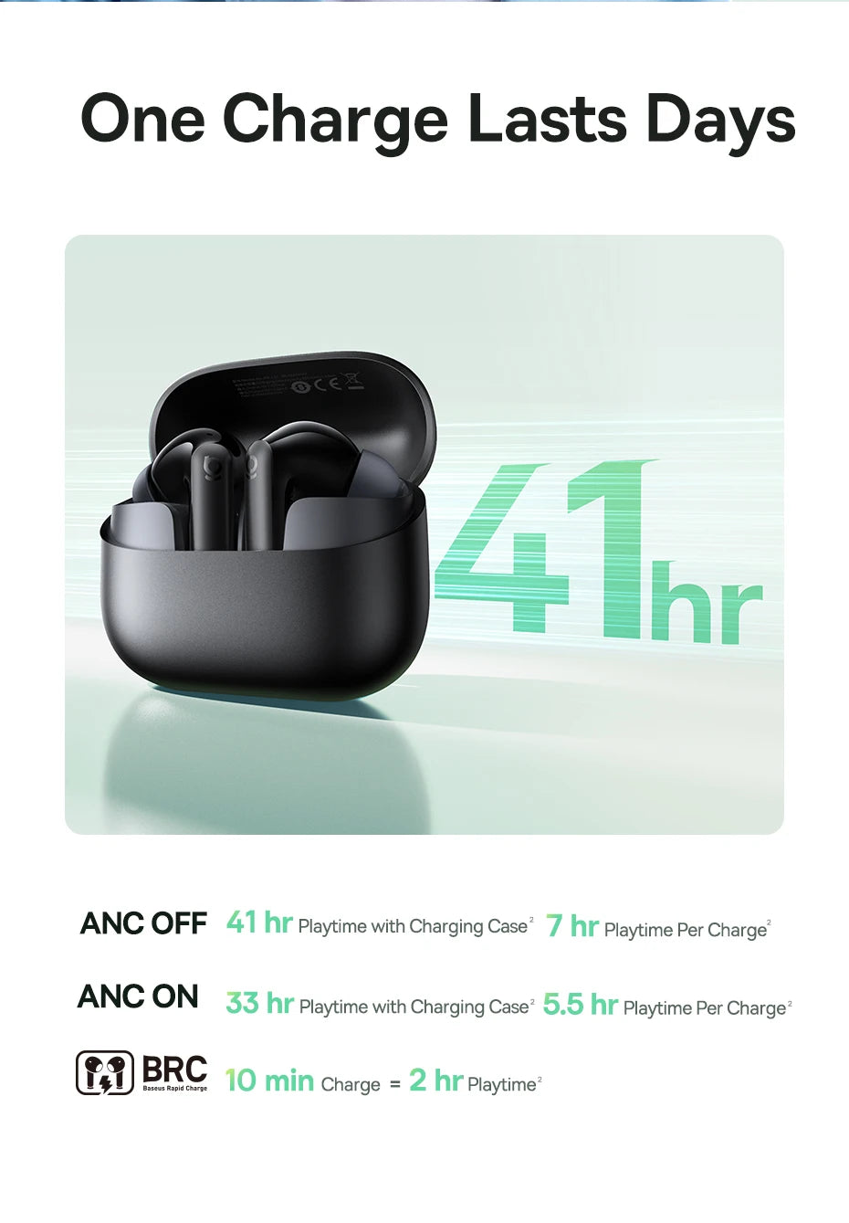 Baseus Bass EP10 NC -43dB Noise Cancelling ANC True Wireless Earbuds Bluetooth 6.0 In-Ear Wireless Earphones 4-Mics ENC Ear buds