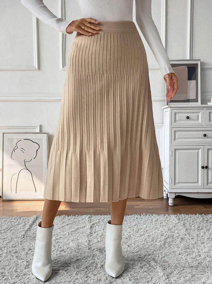 Perfee Pleated Midi Sweater Skirt for Women in Various Sizes - Selvanelle