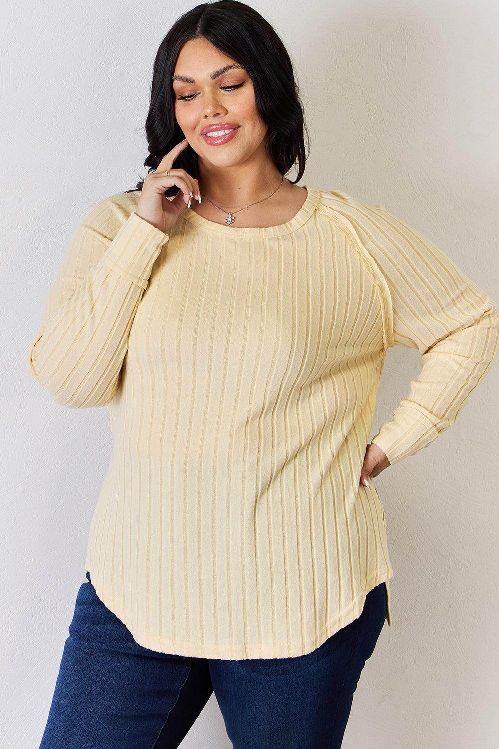 Basic Bae Full Size Ribbed Round Neck Slit T-Shirt for Women - Selvanelle