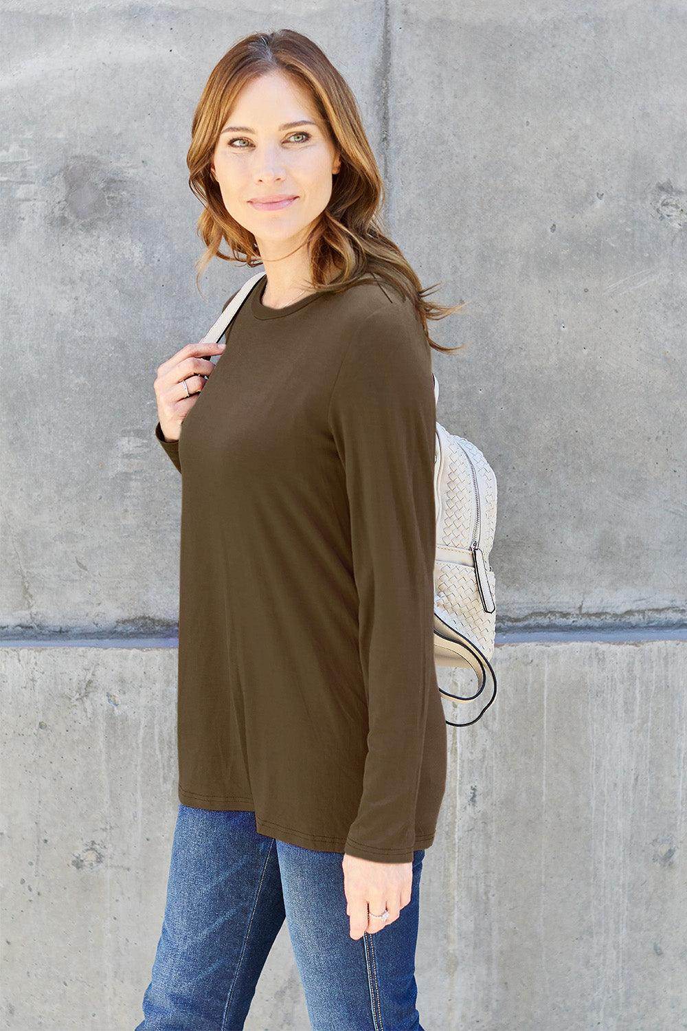 Basic Bae Full Size Round Neck Long Sleeve Top for Women - Selvanelle