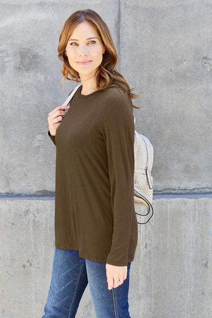 Basic Bae Full Size Round Neck Long Sleeve Top for Women - Selvanelle