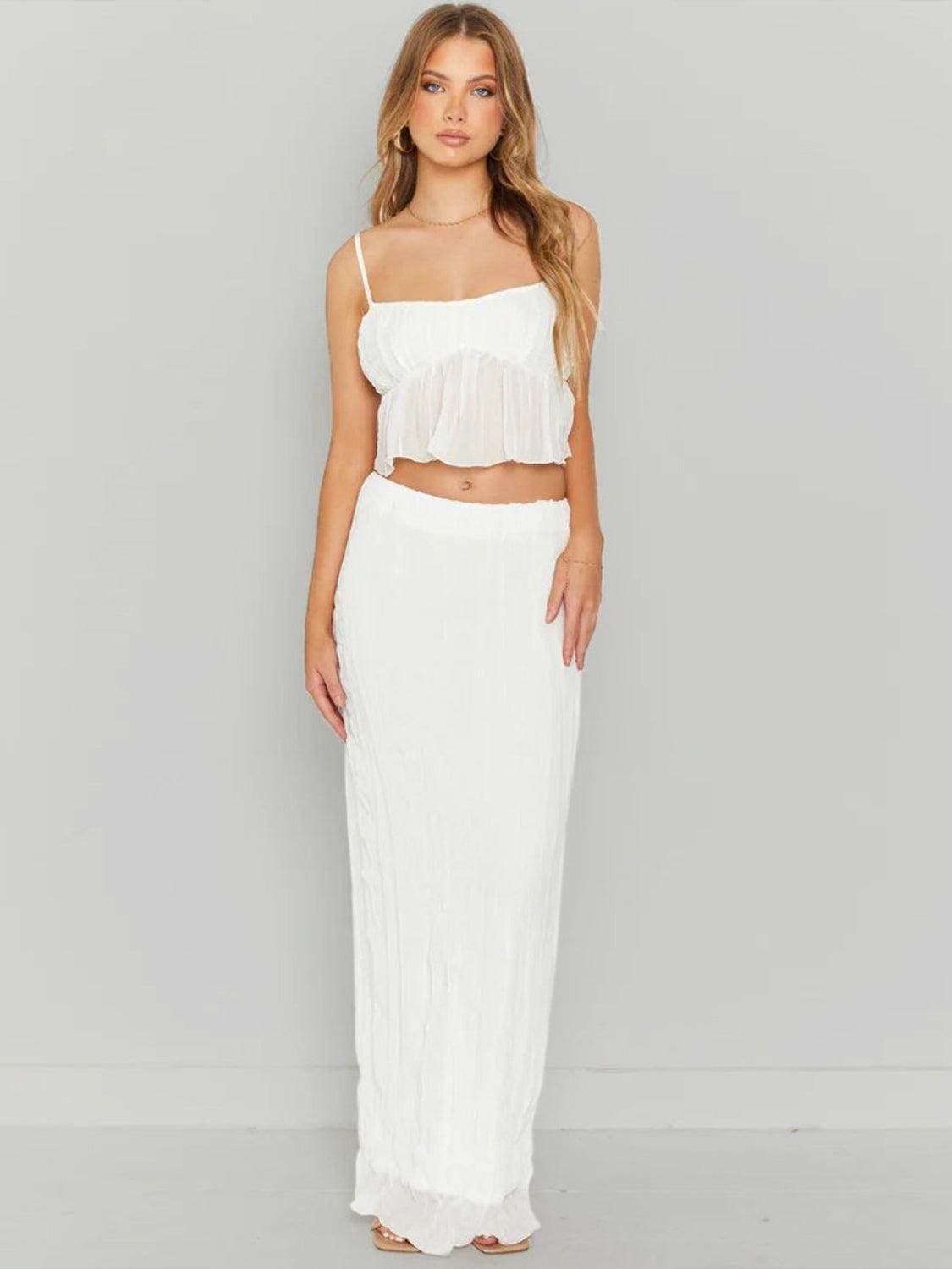Square Neck Sleeveless Top and Ruched Skirt Set for Women - Selvanelle
