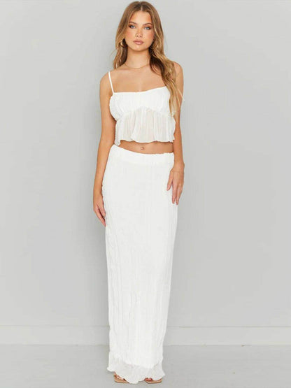 Square Neck Sleeveless Top and Ruched Skirt Set for Women - Selvanelle