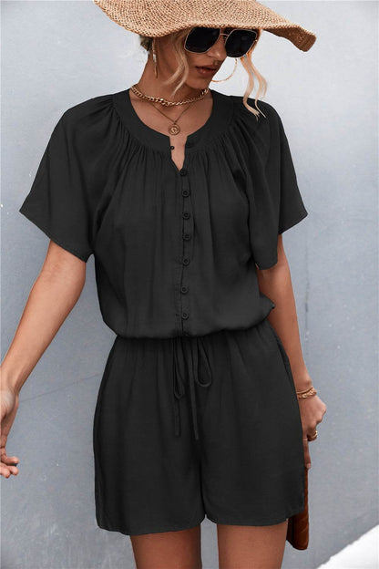 Buttoned Gather Detail Romper - Selvanelle