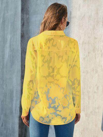 Full Size Collared Neck Long Sleeve Shirt Plus Size Women - Selvanelle