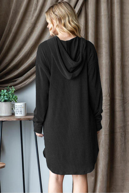 Heimish Ribbed Long Sleeve Hooded Dress for Women - Selvanelle