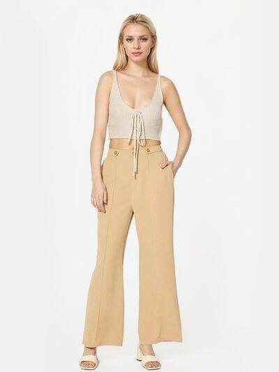 Wide Leg Pants with Pockets for Women in Opaque Style - Selvanelle