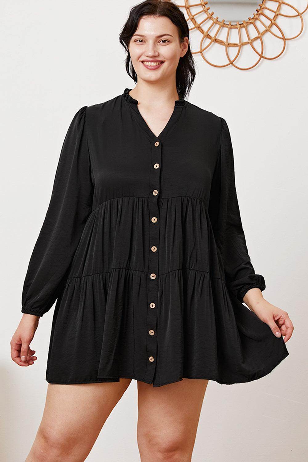 Ruffled Button Up Long Sleeve Tiered Shirt for Women - Selvanelle