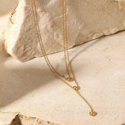 Stainless Steel Zircon Double-Layered Necklace for Women - Selvanelle