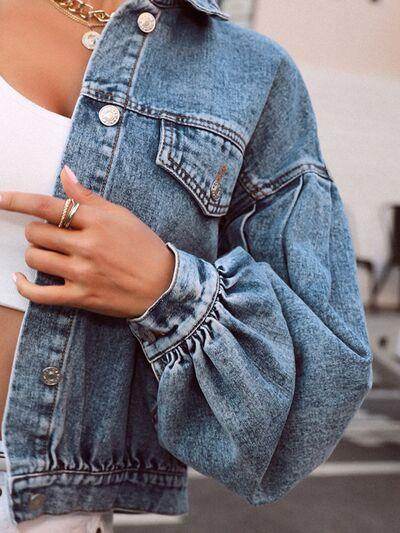 Collared Neck Dropped Shoulder Denim Top for Women - Selvanelle