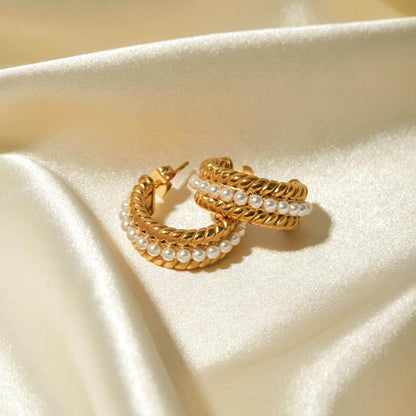 Stainless Steel Pearl C-Hoop Earrings for Stylish Elegance - Selvanelle