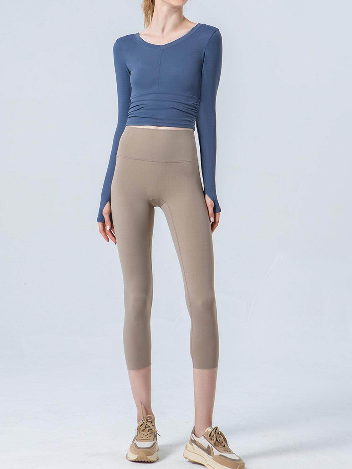 Wide Waistband Cropped Sports Leggings for Active Comfort - Selvanelle