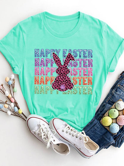 HAPPY EASTER Round Neck Short Sleeve T-Shirt - Selvanelle