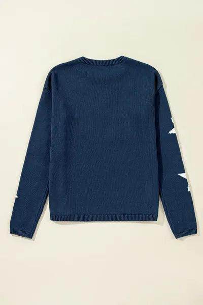 Star Round Neck Long Sleeve Sweater for Women Casual Wear - Selvanelle