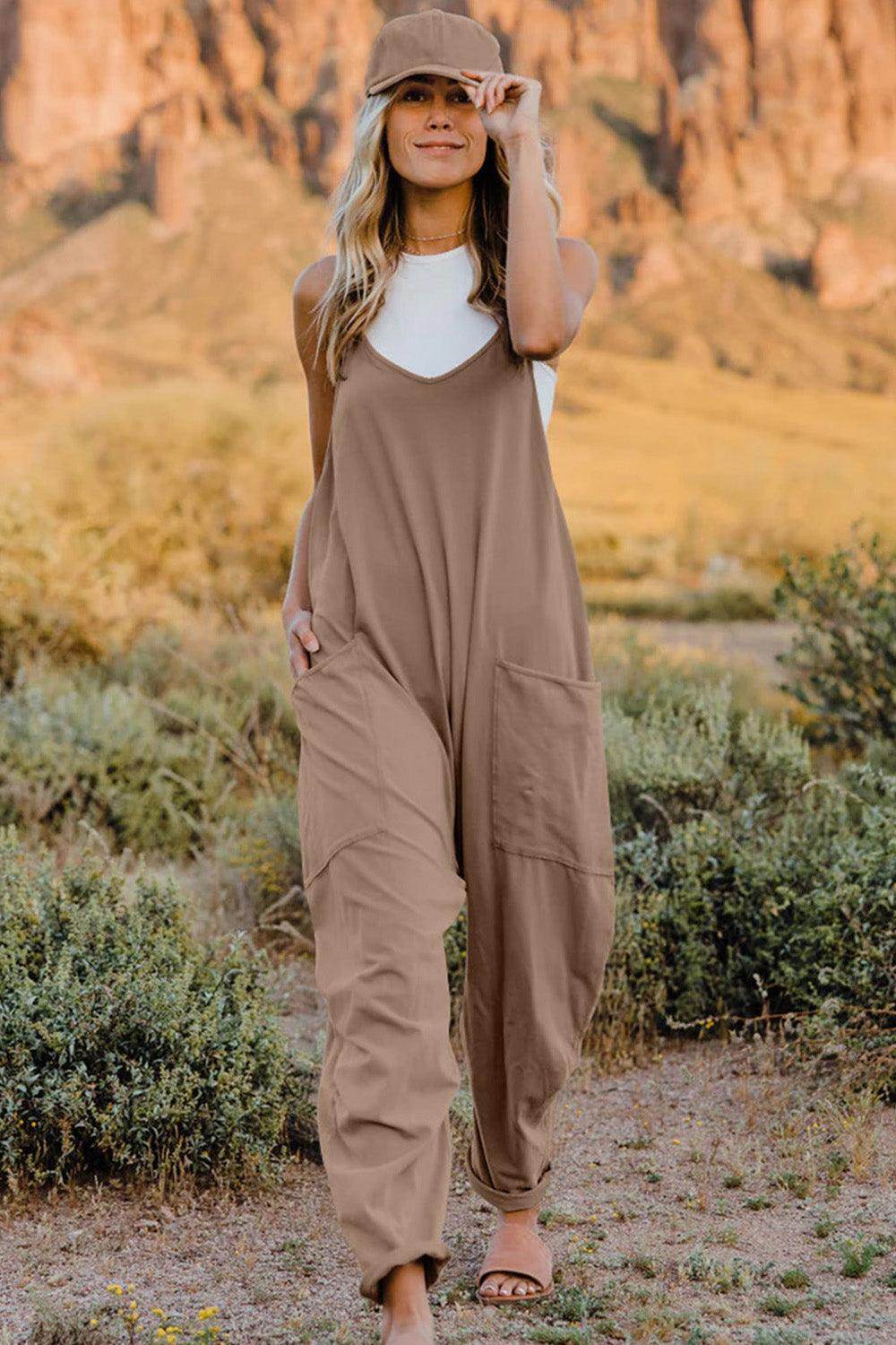 Double Take Full Size V-Neck Sleeveless Jumpsuit with Pockets - Selvanelle