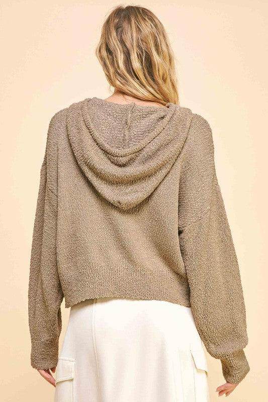 Davi & Dani Drop Shoulder Long Sleeve Hooded Sweater Cozy - Selvanelle