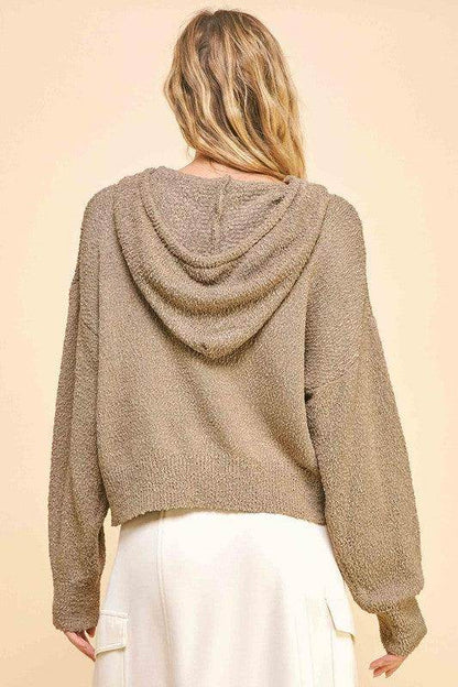 Davi & Dani Drop Shoulder Long Sleeve Hooded Sweater Cozy - Selvanelle