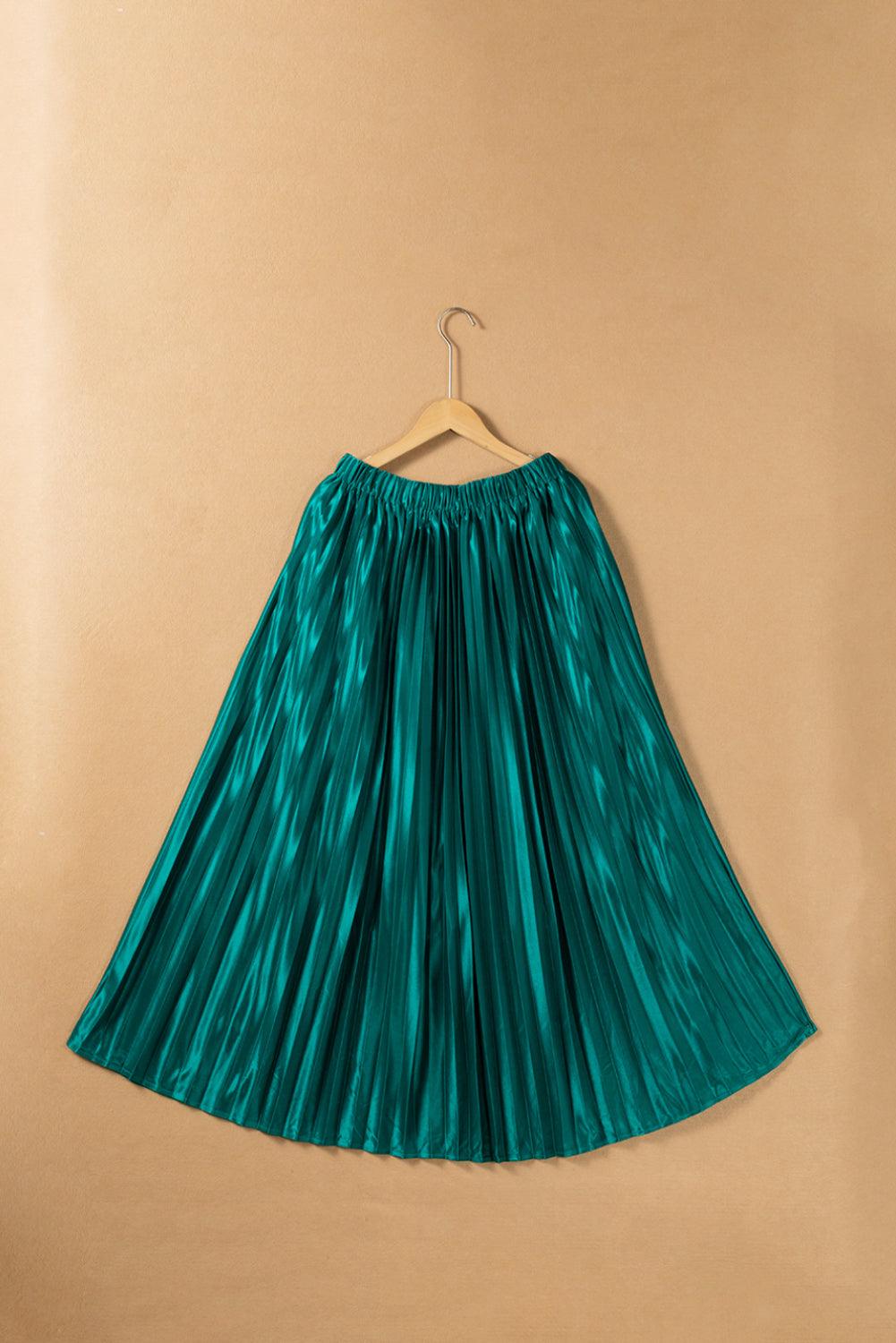 Elastic Waist Pleated Midi Skirt for Stylish Comfort