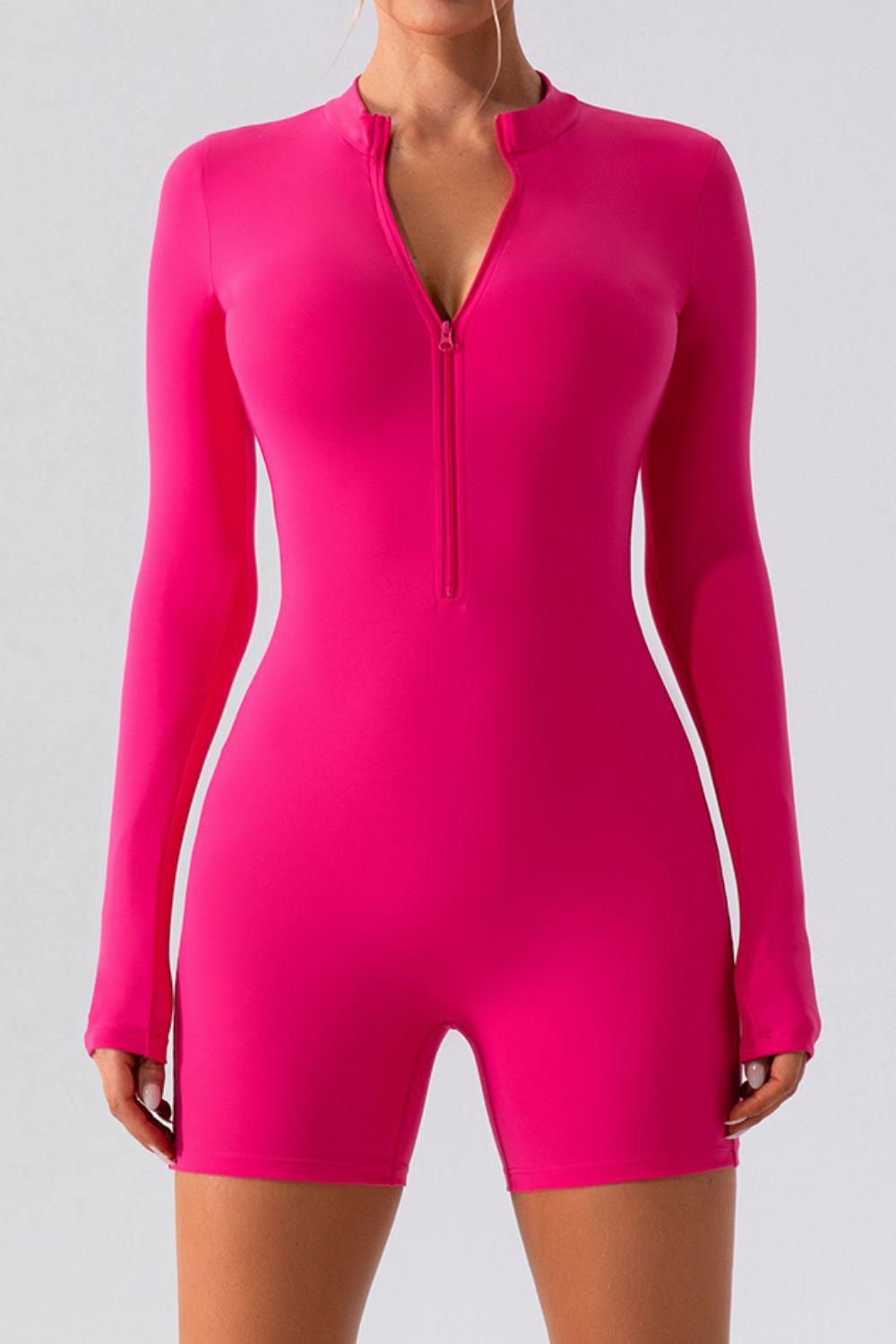 Half Zip Long Sleeve Active Romper for Women Fitness