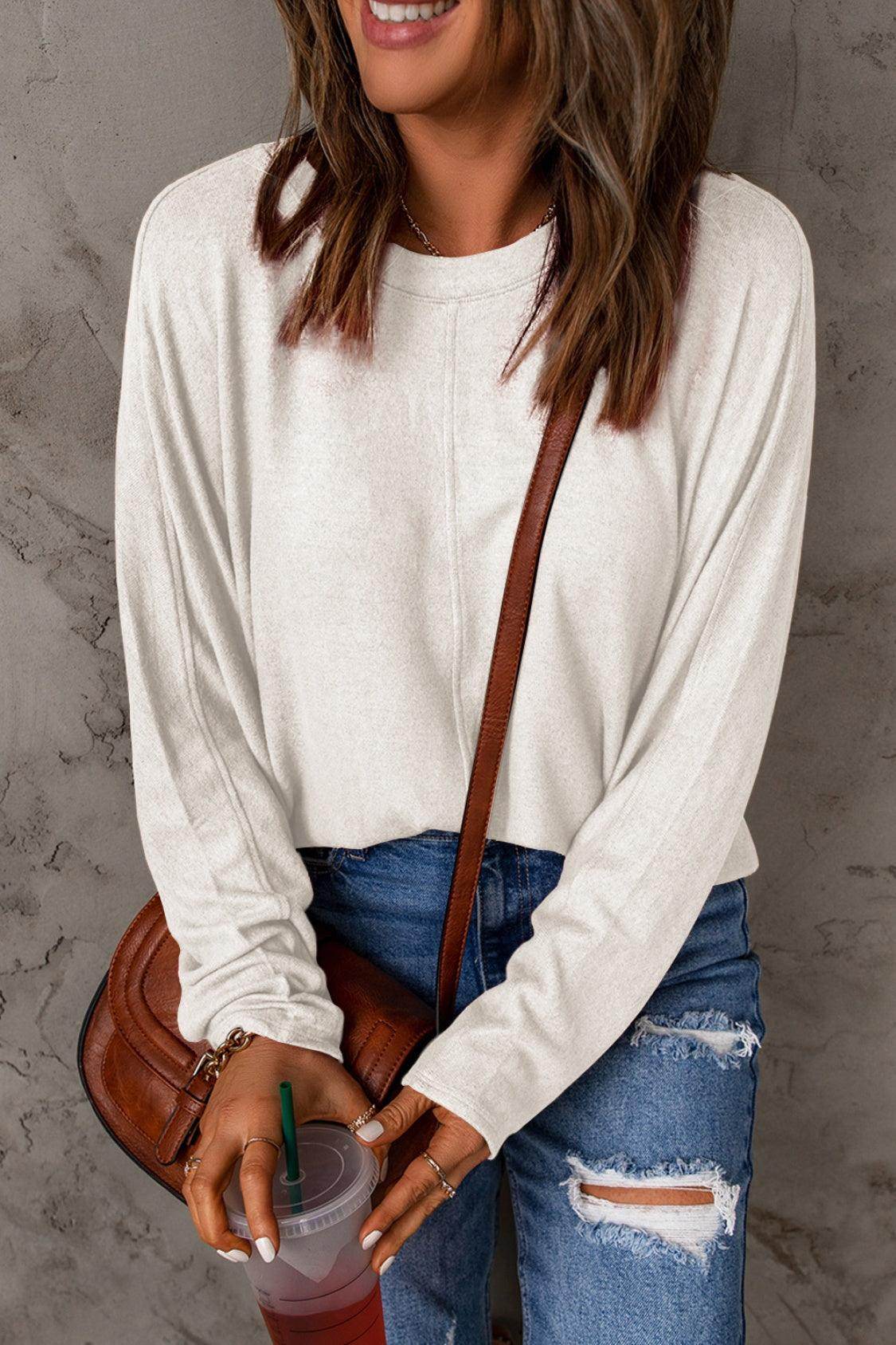 Double Take Full Size Round Neck Long Sleeve T-Shirt for Women - Selvanelle