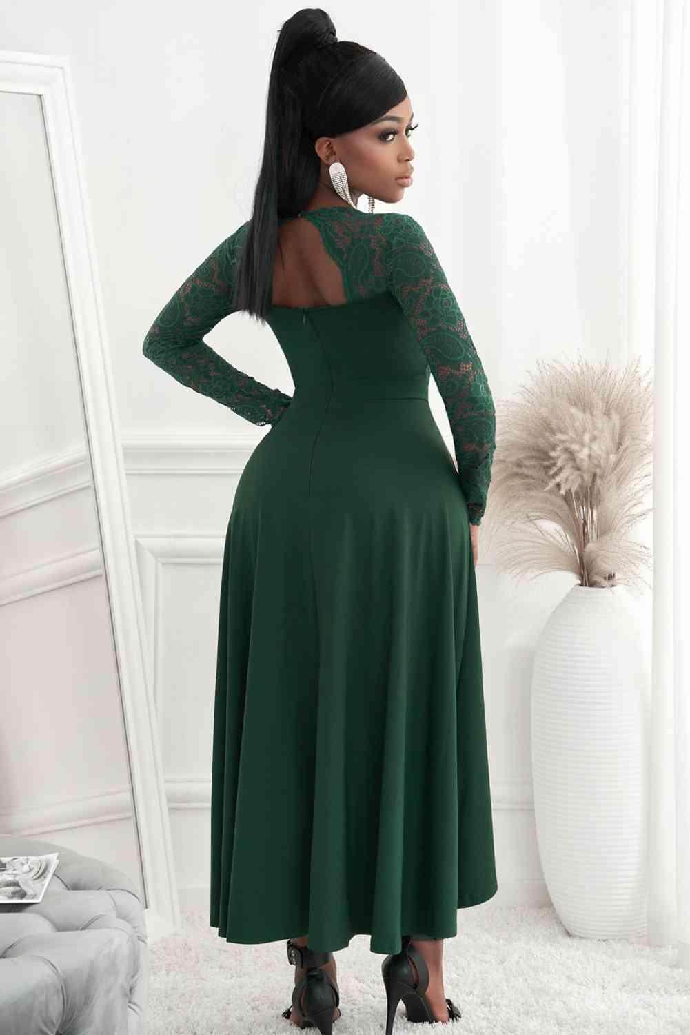 Lace High-Low V-Neck Dress for Elegant Evening Wear - Selvanelle