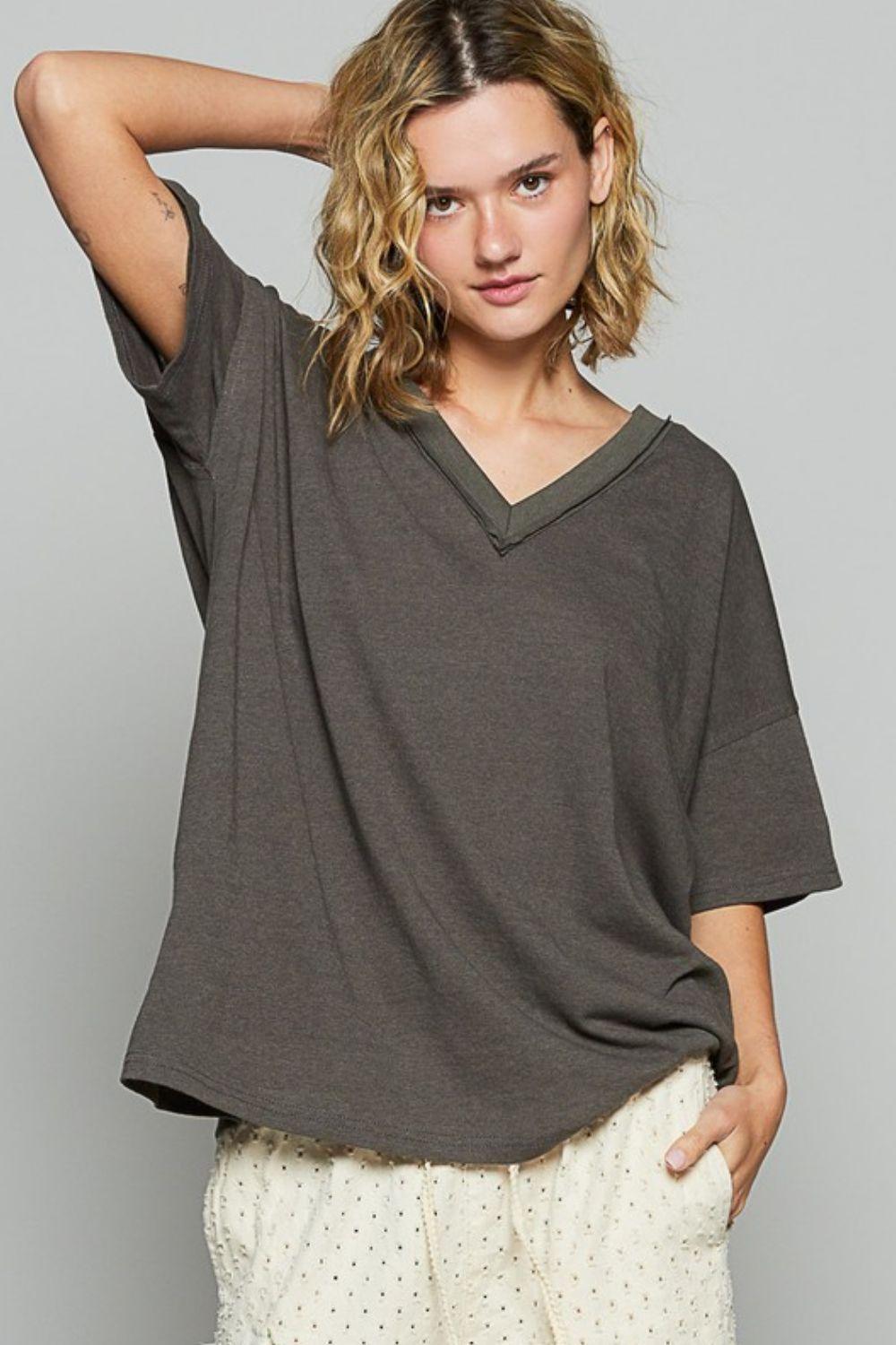 POL V-Neck Half Sleeve T-Shirt for Women Casual Style