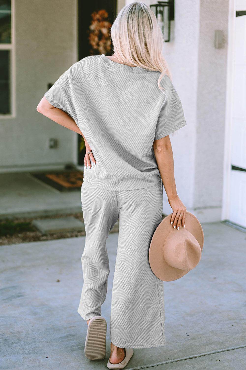 Double Take Full Size Texture Top and Pants Set for Women - Selvanelle