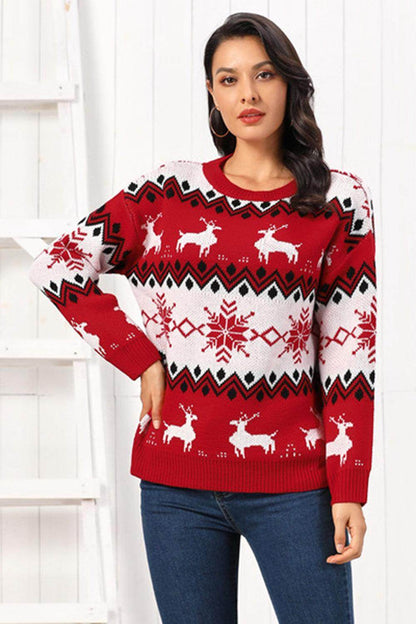 Reindeer Round Neck Sweater for Cozy Winter Style - Selvanelle