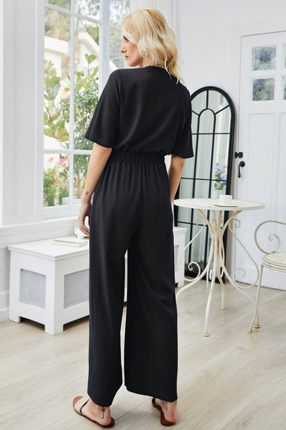 Tie Front Cutout Wide Leg Jumpsuit - Selvanelle