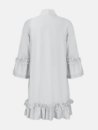 Frill Tie Neck Three-Quarter Sleeve Dress for Women - Selvanelle