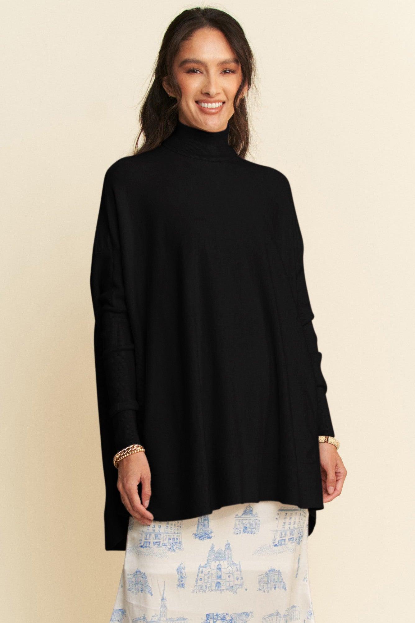 Davi & Dani High-Low Turtleneck Long Sleeve Knit Top for Women