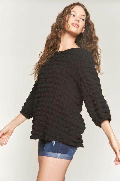 ADORA Bubble Texture Round Neck Blouse for Trendy Style - Selvanelle
