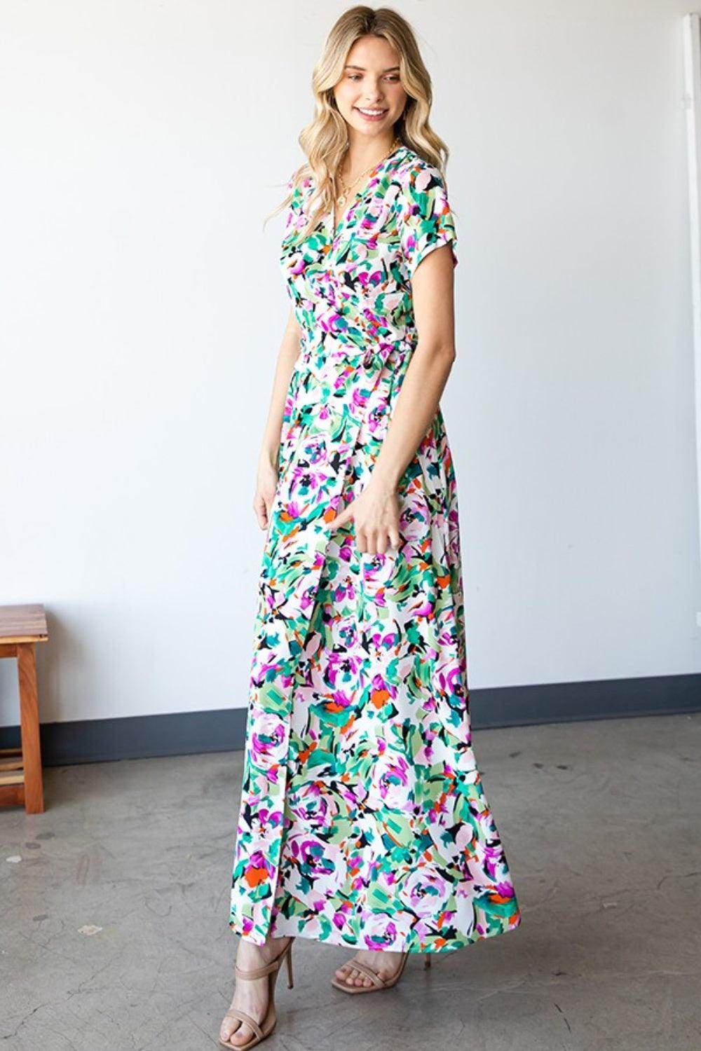 First Love Slit Printed Surplice Tie Waist Dress for Women - Selvanelle