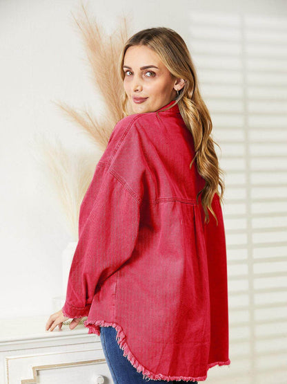 Distressed Raw Hem Denim Jacket for Relaxed Fit Style - Selvanelle