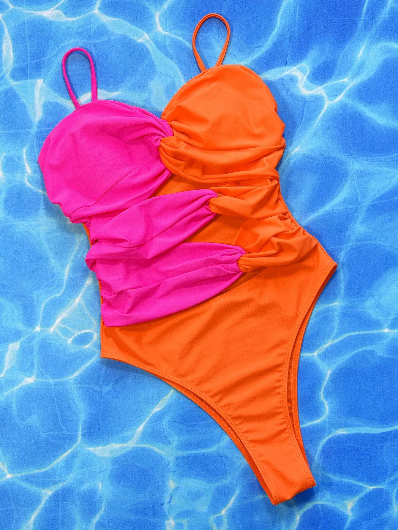 Two-Tone Twisted Cutout One-Piece Swimsuit - Selvanelle