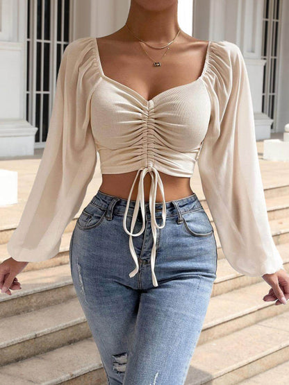 Drawstring Sweetheart Neck Cropped Top for Stylish Looks - Selvanelle