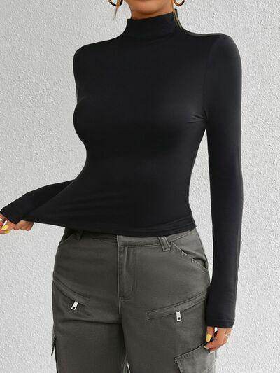 Devine Mock Neck Long Sleeve T-Shirt for Women Casual Wear - Selvanelle